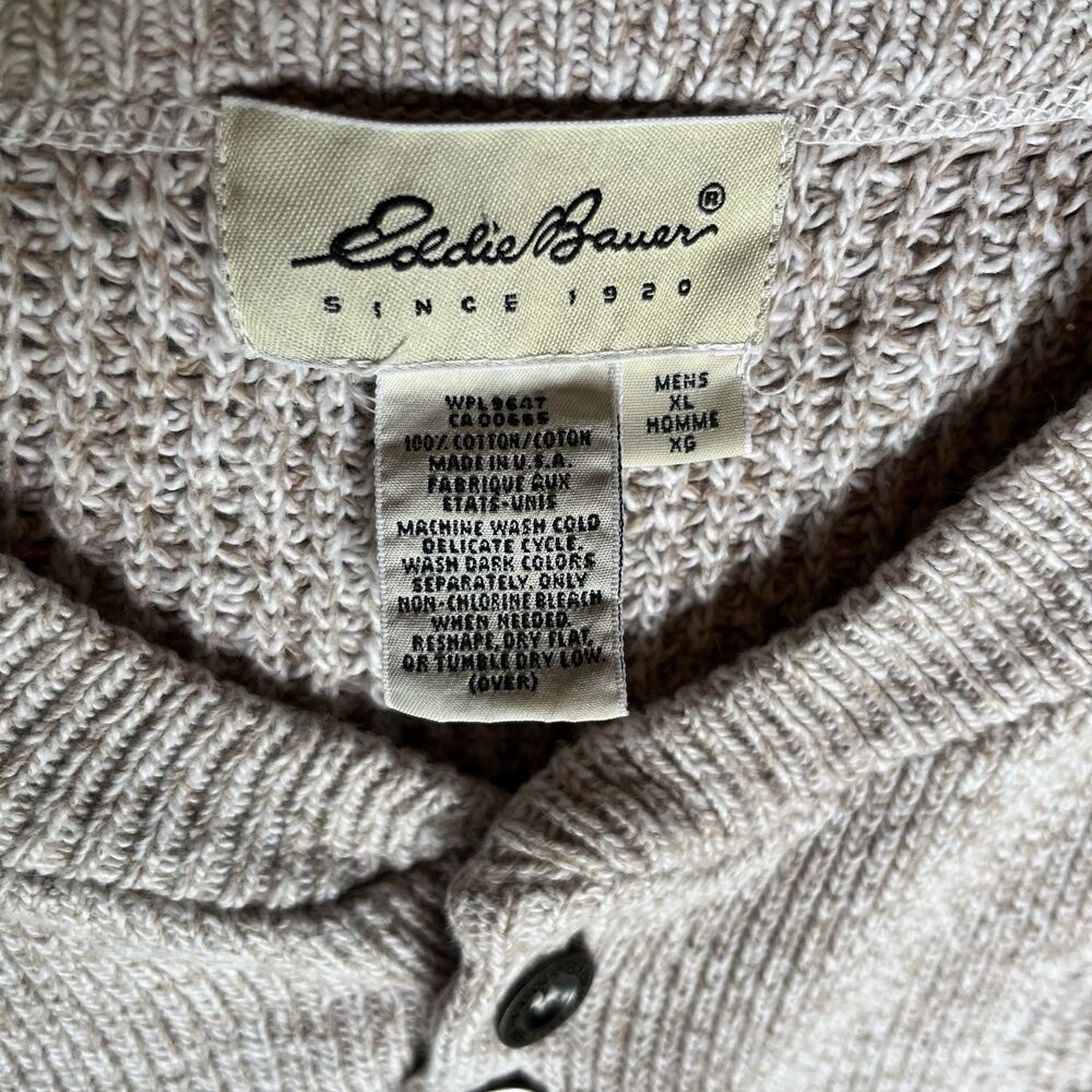 Vintage Eddie Bauer Sweater Mens XL Beige Henley 90s Ribbed Grandpa USA Made - Picture 4 of 10